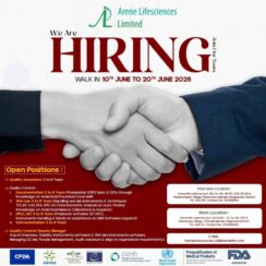 Arene Lifesciences – Walk-In Interviews for QA / QC Departments from 10th – 20th June’ 2026