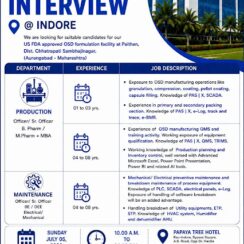 Ajanta Pharma Walk-In Indore | OSD Production, Maintenance Jobs | Paithan USFDA Plant | 5th July 2026