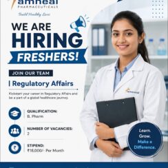 Amneal Pharmaceuticals Regulatory Affairs Fresher Jobs for B.Pharm Graduates