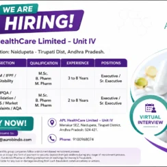 APL HealthCare Limited Hiring 2026 | QC QA Executive Sr. Executive | Naidupeta Tirupati | 2-8 Years | Virtual Interview