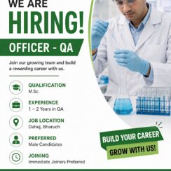 Crystal Crop Protection Hiring Officer QA for Dahej Bharuch Plant