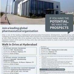 Intas Pharmaceuticals Walk-In Hyderabad | OSD, Injectable, Packing, Engineering Jobs | 5th July 2026