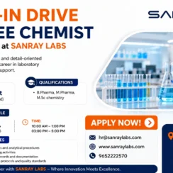 Sanray Labs Walk-In Drive for Trainee Chemist | Hyderabad | Freshers | 29th-30th June 2026