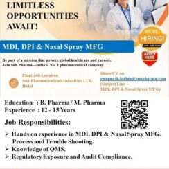 Sun Pharma Hiring for B. Pharma / M. Pharma Candidates in Halol, Gujarat