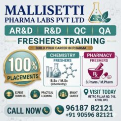 Training & Job Opportunity for Pharmacy & Chemistry Graduate Freshers at Mallisetti Pharma Labs, Hyderabad