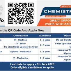 Aarti Industries Hiring for Electrical, Boiler and Mechanical Departments