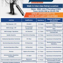 Aarti Industries Walk In Interview Dahej Jobs