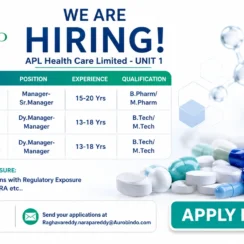 Aurobindo APL Health Care Jobs 2026 | Manager Technical Transfer Engineering | Telangana | 13-20 Years | OSD Pharma