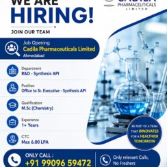Cadila Pharmaceuticals API R&D Jobs for M.Sc Chemistry Professionals in Ahmedabad