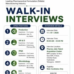 Credo Life Sciences Walk-In Interview for Production, AR&D, IPQA, Microbiology and EHS Departments