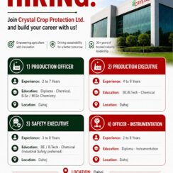 Crystal Crop Protection Jobs 2026 | Production Safety Instrumentation | Dahej Gujarat | Diploma B.Sc BE B.Tech
