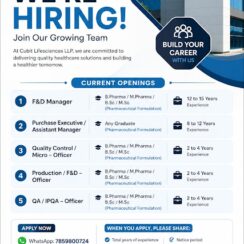 Cubit Lifesciences LLP Hiring 2026 | Production QA QC F&D Purchase | 2-15 Years Exp