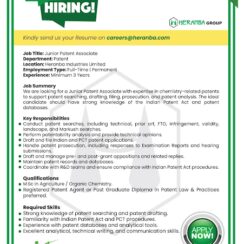 Heranba Industries Patent Associate Jobs for M.Sc Organic Chemistry Candidates