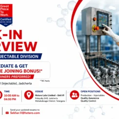 Hetero Walk-in Interview for Production, QA & QC Jobs | Apply for Injectable Manufacturing Careers in Telangana on 11 July 2026 (Saturday)