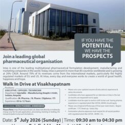 Intas Pharmaceuticals Walk In Drive for Injectable Manufacturing Executive Officer Technician Positions