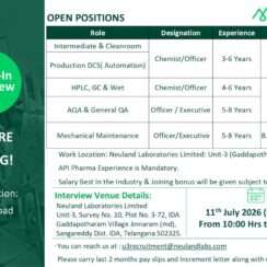 Neuland Laboratories Walk In Interview Hyderabad Jobs