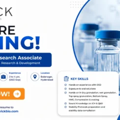 Novick Biosciences Hiring FRD Research Associate in Hyderabad