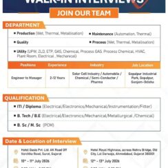 Saatvik Walk in Interview from 10th-13th July 2026 for Production, Maintenance, Quality, Process & Utility Departments