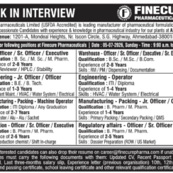Finecure Pharmaceuticals Walk In Interview in Ahmedabad