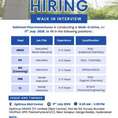 Sekhmet Pharmaventures Walk In Interview for AR&D, RA, IPM and TT Jobs