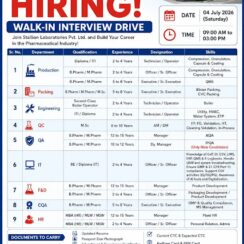 Stallion Laboratories Walk-In Interview for Production, QA, QC, Engineering, IT, F&D, CQA and HR Departments in Ahmedabad