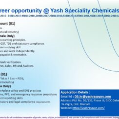 Yash Speciality Chemicals Hiring for Accounts & EHS Trainee Jobs in Dahej