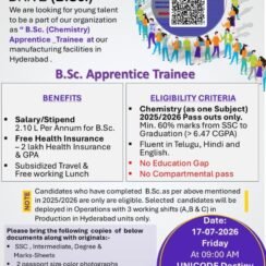 BSc Chemistry Apprentice Trainee Jobs