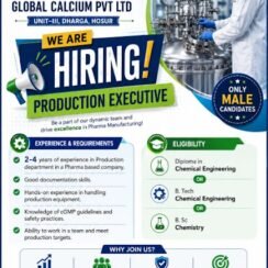 Global Calcium Pvt Ltd Recruitment 2026: Production Executive Jobs