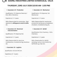 Godrej Chemicals Walk In Interview 2026: Diverse Jobs in Valia