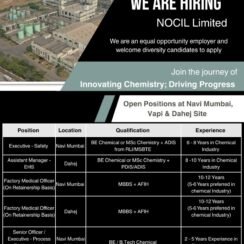 NOCIL Limited Careers for Safety, EHS, Process Engineering & Factory Medical Officer Jobs
