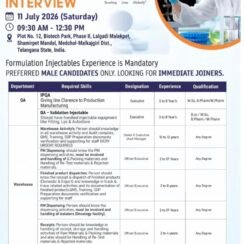 SP Accure Labs Walk-In Interview on 11th July 2026 for QA and Warehouse Jobs in Telangana